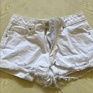 Forever 21 White Distressed Jean Shorts